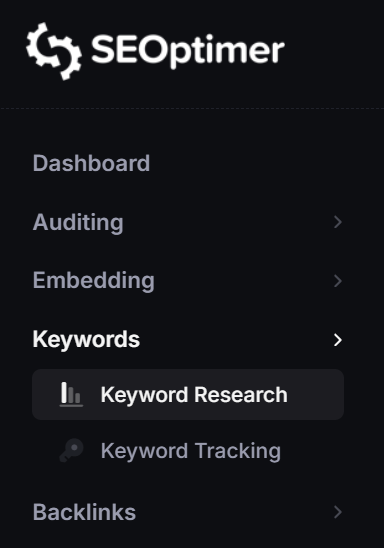 Keyword research menu item